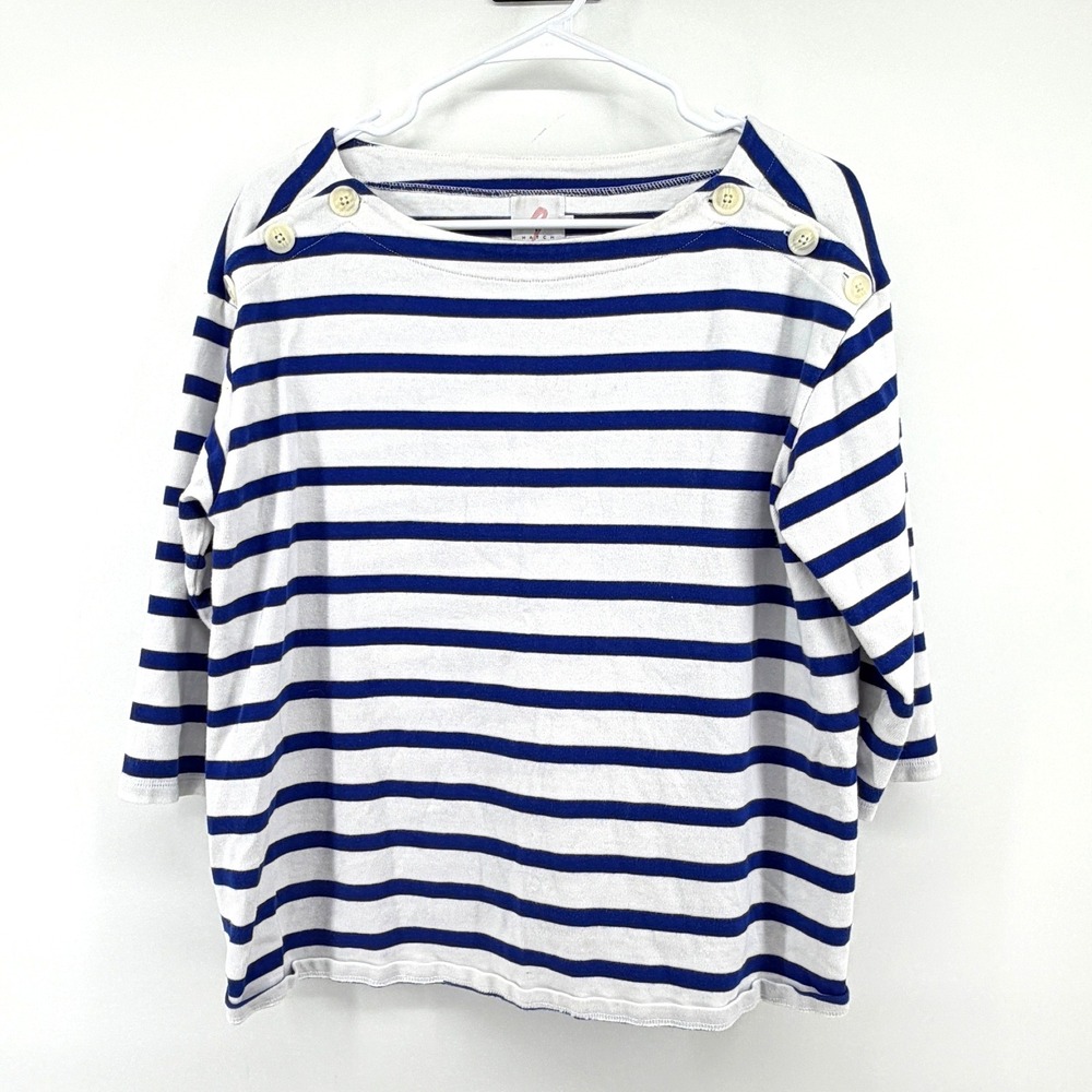 The Nines By Hatch Maternity Top Striped Button Small Blue White Women
